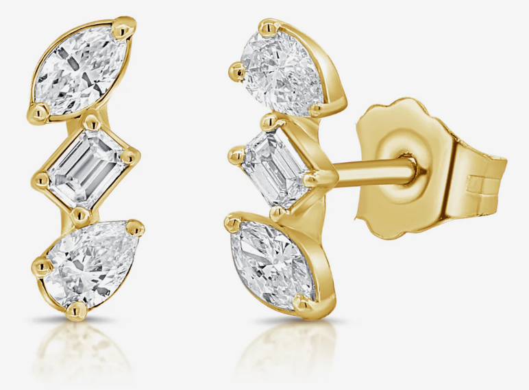 14K Gold & Fancy-Shape Diamond Stud Earrings