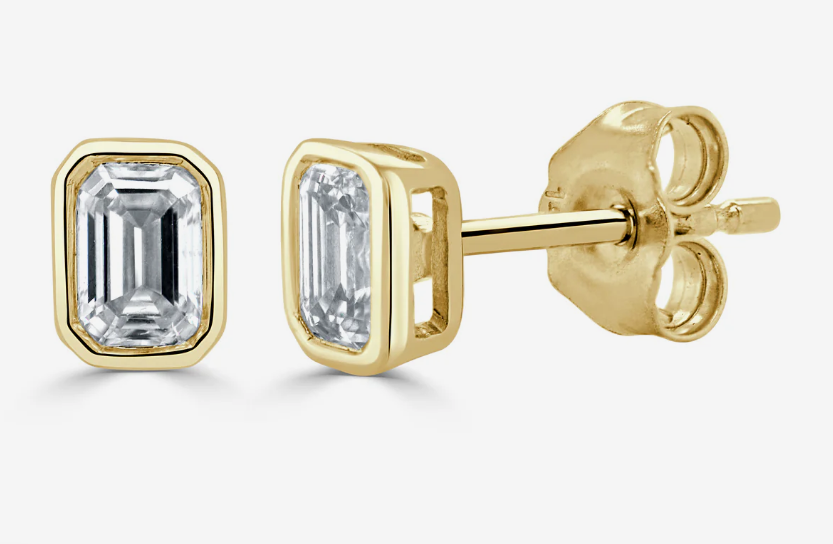 14K Gold & Emerald-Cut Diamond Stud Earrings