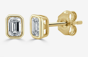 14K Gold & Emerald-Cut Diamond Stud Earrings