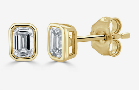 14K Gold & Emerald-Cut Diamond Stud Earrings