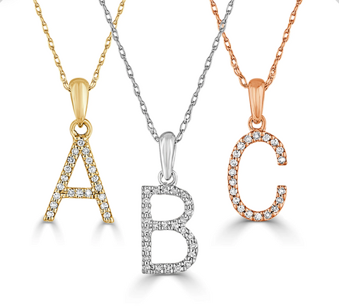 14K Gold Diamond initial pendent with 16-18” Rope Chain