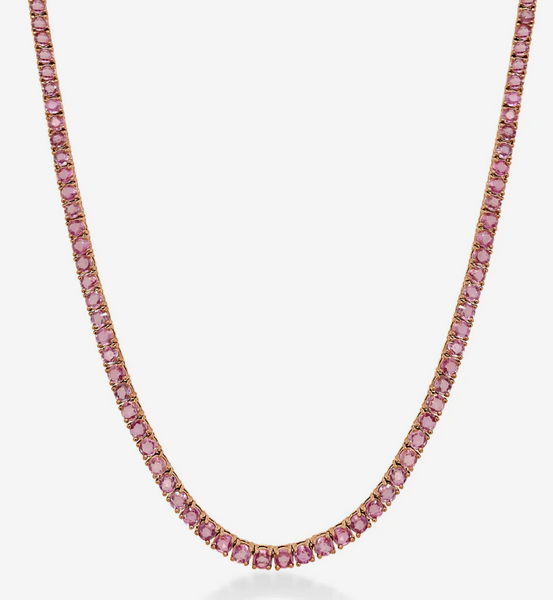 14K Gold Pink Tourmaline Tennis Necklace
