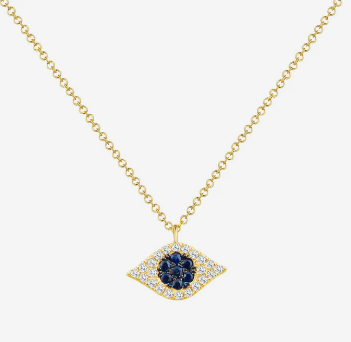 14K Gold Diamond & Sapphire Evil Eye Necklace