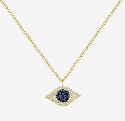 14K Gold Diamond & Sapphire Evil Eye Necklace