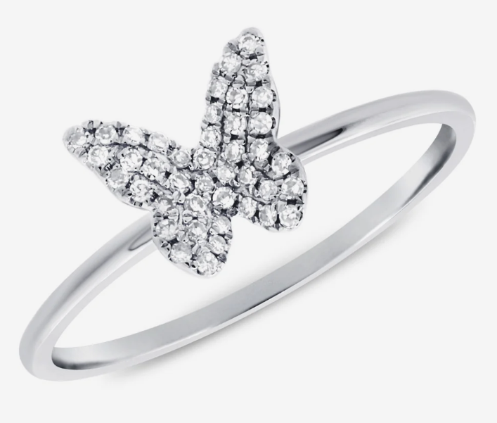 14K White Gold Diamond Butterfly Ring