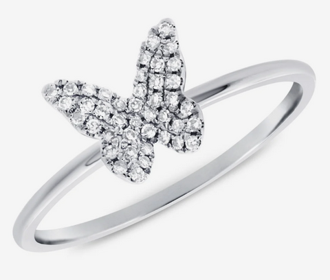 14K White Gold Diamond Butterfly Ring