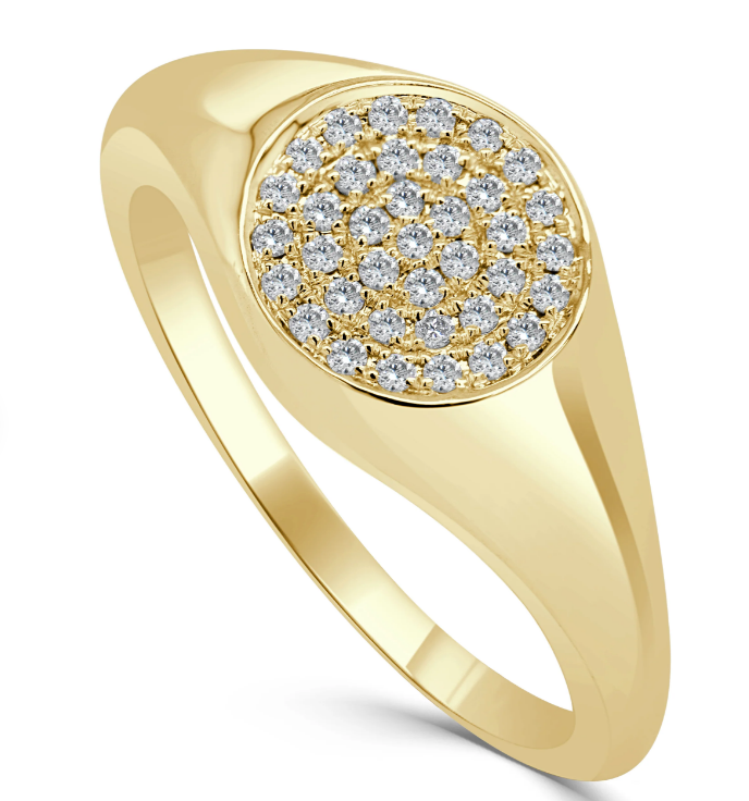 14K Gold & Diamond Circle Signet Ring