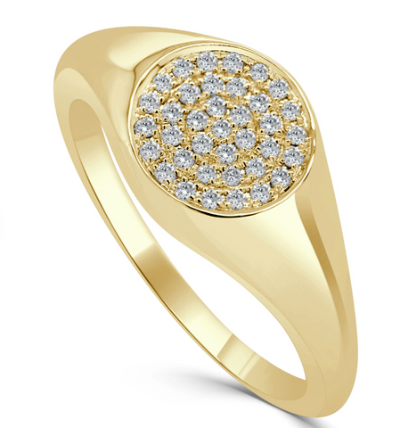 14K Gold & Diamond Circle Signet Ring