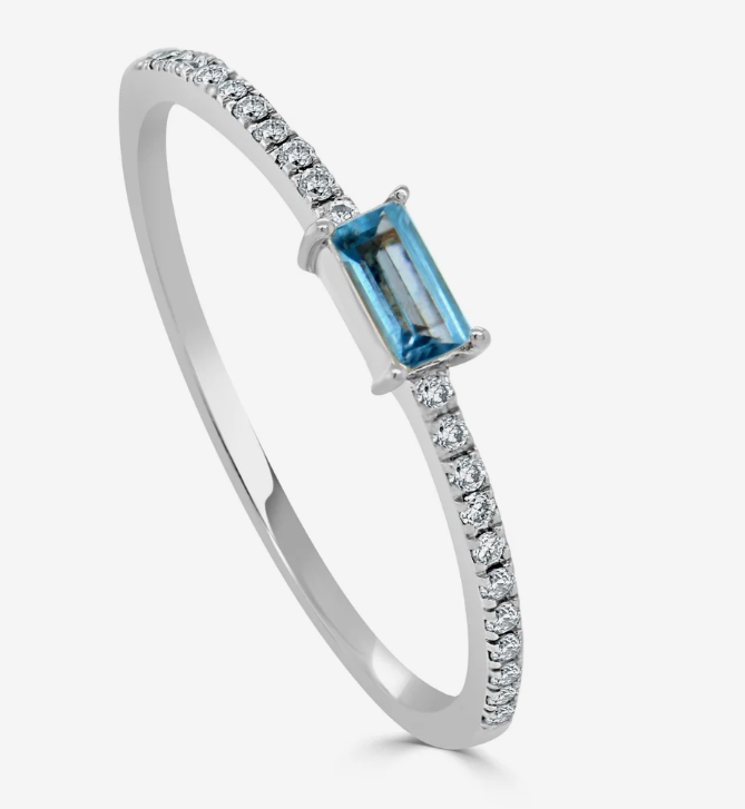 14K Gold & Blue Topaz Baguette Stackable Ring