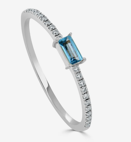 14K Gold & Blue Topaz Baguette Stackable Ring