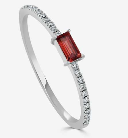 14K White Gold & Garnet Baguette Stackable Ring