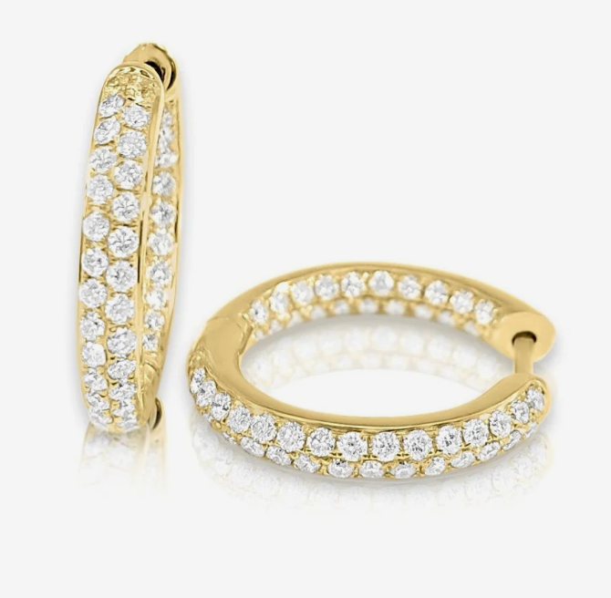 14K Yellow Gold & Diamond Inside-Out Hoop Earrings
