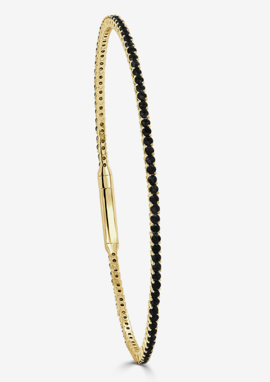 14K Yellow Gold Eternity Black Diamond Flexible Bangle Bracelet