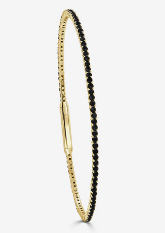 14K Yellow Gold Eternity Black Diamond Flexible Bangle Bracelet