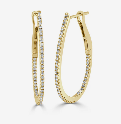 14K Yellow Gold Diamond Pear Shaped Hoops: