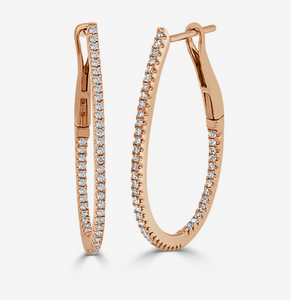 14K Rose Gold Diamond Pear Shaped Hoops: