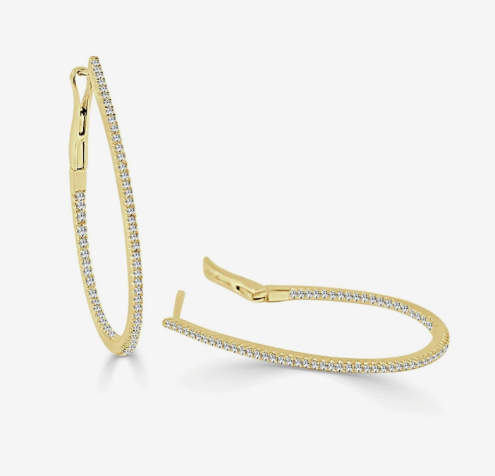 14K Yellow Gold Diamond Pear Shaped Inside Out Hoops: