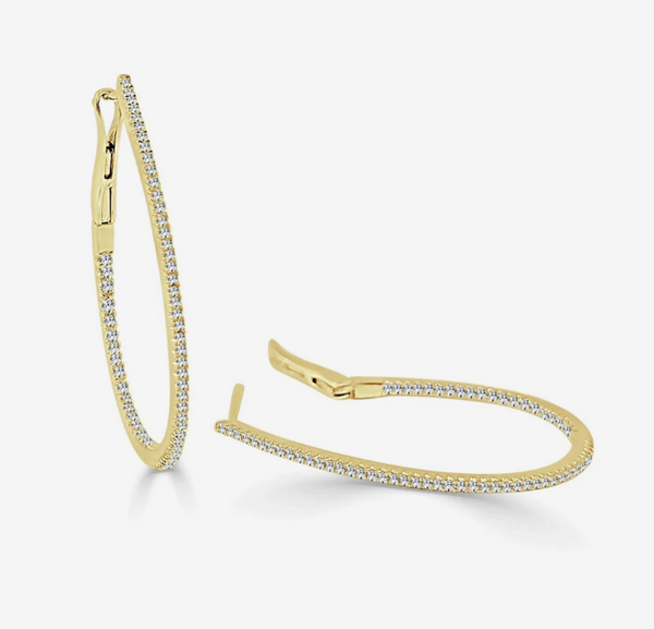 14K Yellow Gold Diamond Pear Shaped Inside Out Hoops: