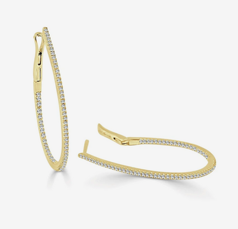14K Yellow Gold Diamond Pear Shaped Inside Out Hoops: