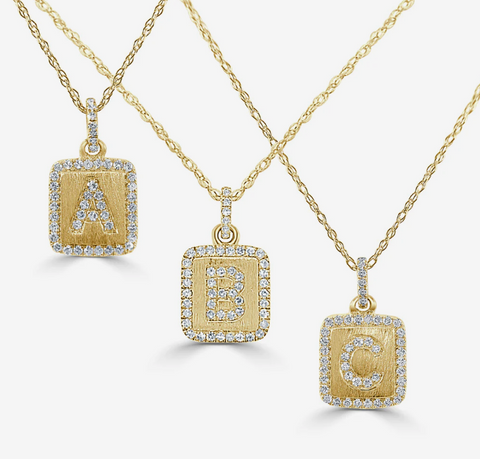 14K Gold & Diamond Small Initial Necklace