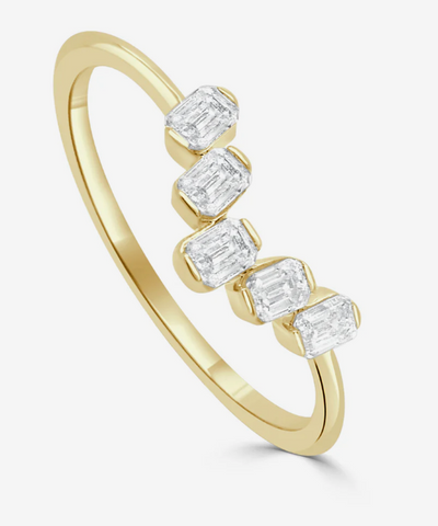 14K Yellow Gold & Emerald Cut Diamond Ring: