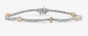 14K Gold Fancy Shape Two-Tone Diamond Bracelet: