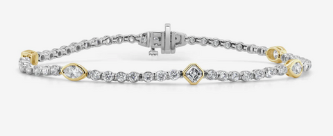 14K Gold Fancy Shape Two-Tone Diamond Bracelet: