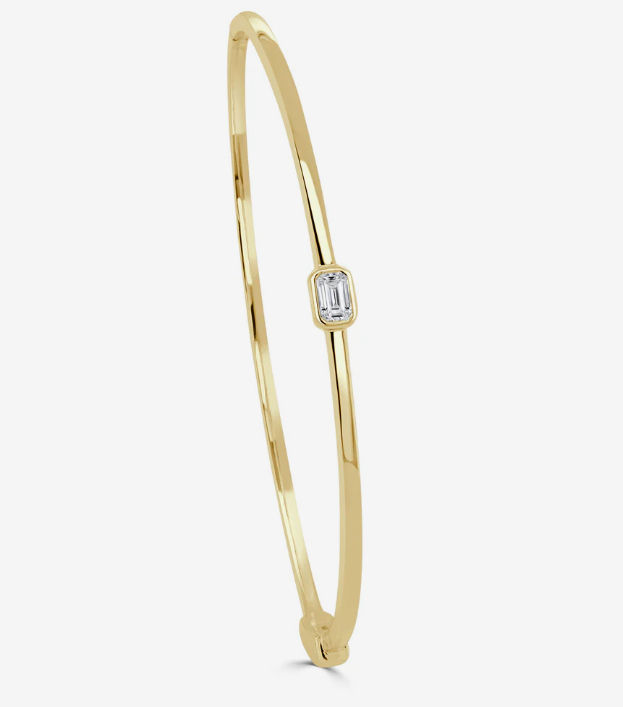 14K Yellow Gold Emerald-Cut Diamond Bangle