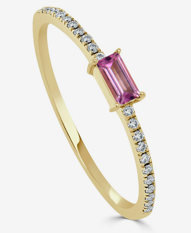 14K Gold & Pink Tourmaline Baguette Stackable Ring