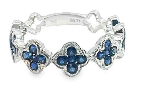18K White Gold Round Blue Sapphire Milgrain