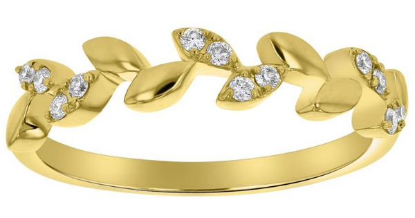 14K Yellow Gold Semi-Eternity Leaf Band Ring: