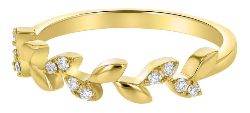 14K Yellow Gold Semi-Eternity Leaf Band Ring: