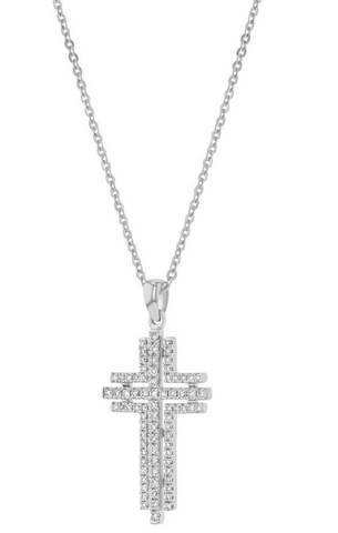 14K White Gold Diamonds Multi-Row Cross Pendant
