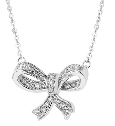 14K White Gold Diamonds Bow Necklace