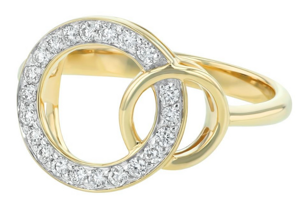 14K Yellow Gold Diamonds Geometric Entwined Circles Ring