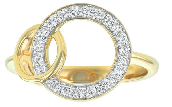14K Yellow Gold Diamonds Geometric Entwined Circles Ring
