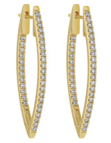14K Yellow Gold Inside-Out Marquise Shape Diamond Hoop Earrings: