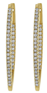 14K Yellow Gold Inside-Out Marquise Shape Diamond Hoop Earrings:
