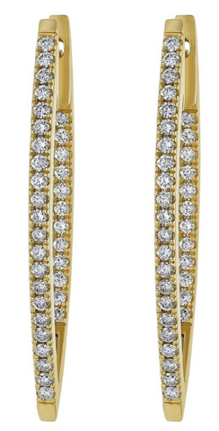 14K Yellow Gold Inside-Out Marquise Shape Diamond Hoop Earrings: