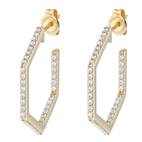 14K Yellow Gold Inside-Out Hexagon Diamond Earrings: