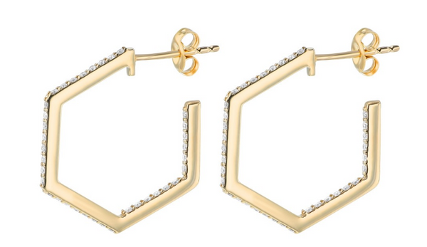 14K Yellow Gold Inside-Out Hexagon Diamond Earrings: