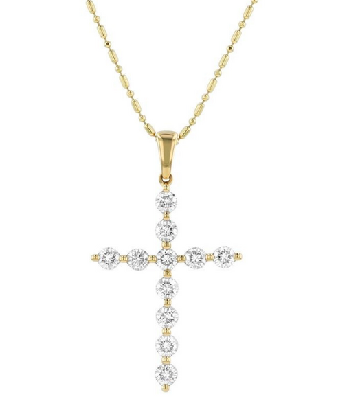14K Yellow Gold Diamond Shared Prong Cross Pendant