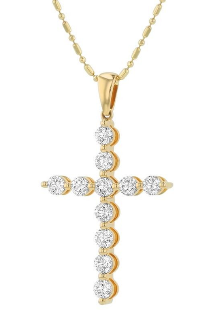14K Yellow Gold Diamond Shared Prong Cross Pendant