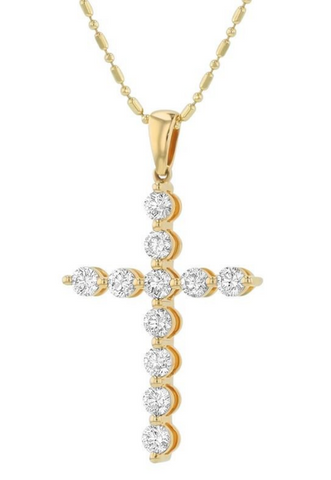 14K Yellow Gold Diamond Shared Prong Cross Pendant