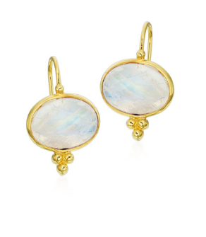 Rainbow Moonstone Cabochon Gold Earrings