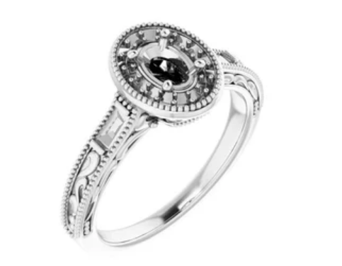 14K White 6x4 mm Oval Engagement Ring Mounting