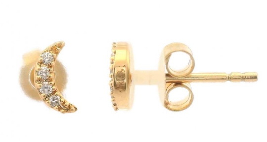 14K Yellow Gold Petite Crescent Moon Diamond Stud Earrings