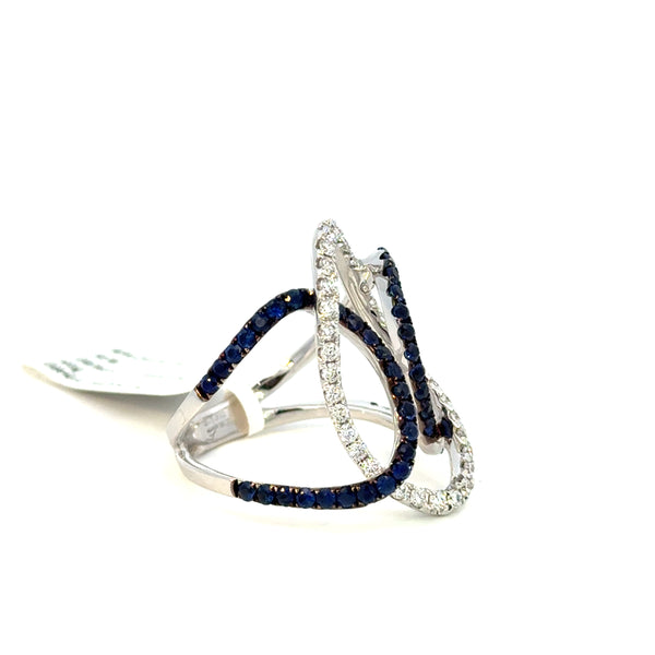 18K White Gold Diamond & Blue Sapphire Ring