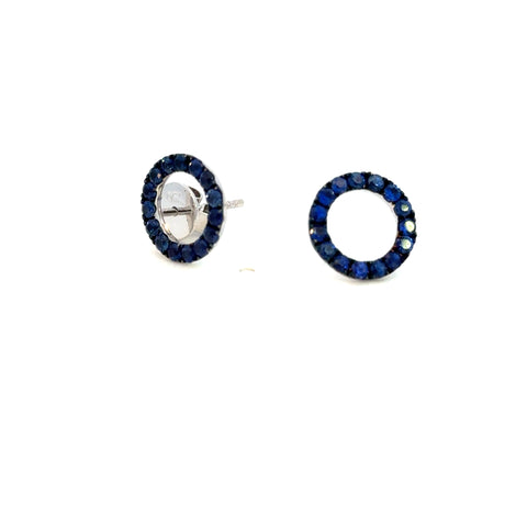 18K White Gold Blue Sapphire Circle Stud Earrings