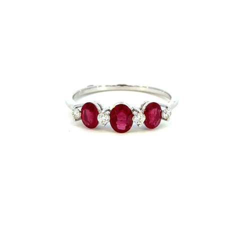 14K White Gold Ruby & Diamond Three-Stone Ring
